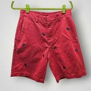 Nautica Clipper Mens Red Relaxed Fit Crab Embroidered Chino Shorts 30W Cotton